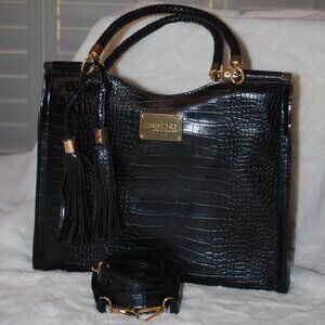🖤✨BEBE Natalie Black Croco Bag Tassel Satchel Handbag Purse Tote🖤✨